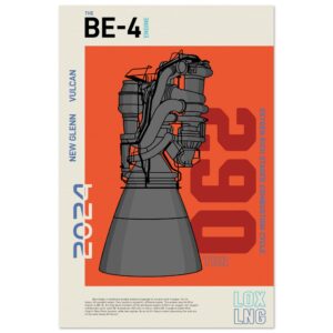 BE-4 Engine Poster (Blue Origin BE-4 engine) — front view of the full 24×36 poster